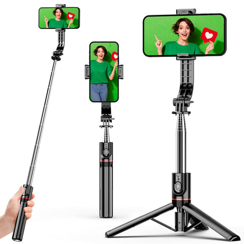 Portable 44 Inch Selfie Stick Phone Tripod with Wireless Remote Extendable Smartphone Tripod Stand 360 Rotation Compatible with iPhone 14 13 12 11 pro Xs Max Xr X 8 7, Android Samsung Smartphone No Light