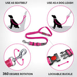 Dog Seat Belt Harness for Car - 2-in-1 Leash and Restraint Secures to Headrest. Adjustable Bungee, Strong, Durable, 360 Degree Swivel Attach Won't Twist, Reflective, Easy to Use . (Pink, 1PACK) PINK