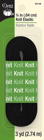 Dritz, 1/4-Inch by 3-Yards, Black Knit Elastic 1/4-Inch by 3-Yard
