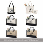TOPDesign Initial Jute/Canvas Tote Bag, Personalized Present Bag, Suitable for Wedding, Birthday, Beach, Holiday, is a Great Gift for Women, Mom, Teachers, Friends, Bridesmaids (Letter T)
