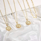 Dainty Layered Initial Necklaces for Women, 14K Gold Plated Paperclip Chain Necklace Simple Cute Hexagon Letter Pendant Initial Choker Necklace Gold Layered Necklaces for Women A
