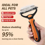 Balamno Undercoat Rake for Dogs and Cats - Double Sided Pet Grooming Brush for Detangling and Removing Knots - Come with Metal Comb for Long & Short Haired Pets - Pet Grooming Tool Set (Orange) Orange