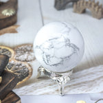 Howlite | Crystal Sphere Ball | Gemstone Ball with Stand | Natural Gemstone for Healing Crystals | Crystal Balls for Witchcraft | Chakra Balancing | Spiritual Gift Home Decor | Size :- 40-50 mm Howlite Crystal Ball