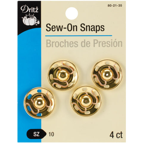 Dritz 80-21-35 Sew-On Snaps, Brass, Size 10 4-Count