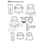 Simplicity US8304A Baby Gear Toddler's Leggings, Dress, Bibs, and Headband Sewing Patterns, Sizes XXS-L