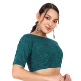 JISB Women's Cotton Slub Stitched Saree Blouse with Elbow Length Sleeves
