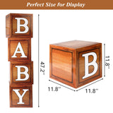 RUBFAC 4pcs Baby Shower Decoration Box, Brown Baby Box with Letters Woodland and Teddy Bear Decorations for Boys and Girls Birthday Party Gender Reveal Backdrop B-brown