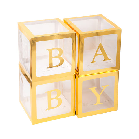 Clear Baby Boxes with Letters for Baby Shower,Baby Shower Decorations, Transparent Ballon Boxes Backdrop,Baby Shower Birthday Party,Gender Reveal,Reusable Favors In Giftbox, Baby Blocks (Gold) Gold