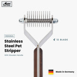 Mars Coat King De-Matting Undercoat Grooming Rake Stripper Tool for Dogs and Cats, Stainless Steel with Wooden Handle for Thick Coats, 12-Blade Stripper for Groomers, Pet Owners Small/Medium Dog