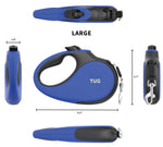TUG 360° Tangle-Free Retractable Dog Leash with Anti-Slip Handle | 16 ft Strong Nylon Tape | One-Handed Brake, Pause, Lock (Medium, Blue) Medium