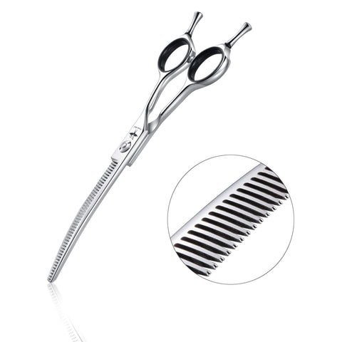 6.5 Inch Downward Curved Dog Grooming Scissors Pet Thinning Texturizing Shears Professional Safety Blunt Tip Trimming Shearing for Dogs Cats Face Paws Limbs Japanese Stainless Steel Silver 6.5"CurvedThinning
