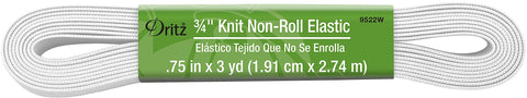 Dritz 9522W Non-Roll Knit Elastic, 3/4-Inch x 3-Yard, White