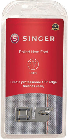 SINGER | Narrow Rolled Hem Foot for Low-Shank Sewing Machines, 1/8 Inch Hem, Light to Medium Weight Fabrics, Couch Over Narrow Cord - Sewing Made Easy,White
