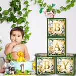 Ola Memoirs Safari Baby Shower Decorations Letter Boxes Blocks Jungle King Theme Lush Green Party Decor for Boy Girl Tropical Neutral Gender Reveal Wild One Animals Themed Lion Birthday Decoration