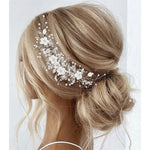 GORAIS Flower Bride Wedding Hair Vine Silver Rhinestone Bridal Headpiece Pearl Hair Piece Crystal Hair Accessories for Women and Girls