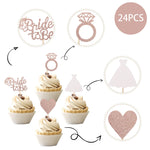 24 PCS Bride to Be Cupcake Toppers with Heart Ring Dress Bridal Shower Cupcake Picks Wedding Engagement Bachelorette Party Cake Decorations Supplies Rose Gold