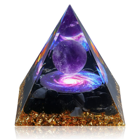 Hopeseed Orgone Pyramid for Positive Energy, Orgonite Amethyst&Obsidian Healing Crystal Pyramids for Reduce Stress Chakra Reiki Healing Meditation Attracts Lucky and Success Amethyst&obsidian-a