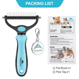 Peteola Pet Grooming Brush - 2 Sided Undercoat Rake for Cats & Dogs Comb - No More Nasty Shedding and Flying Hair - The Safe Dog Hair & Cat Hair Shedding Tool (Blue) blue