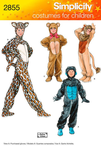 Simplicity Patterns Simplicity 2855 Leopard, Bear, Gorilla and Lion Sewing Pattern for Boys and Girls Halloween Costumes, Sizes XS-L