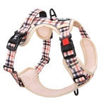 PoyPet Plaid Dog Harness, No Pull Front Clip Pet Vest Harness, Soft Padded Reflective Adjustable Walking Harness with Handle for Large Medium Small Dogs(Checkered Beige,L) L Checkered Beige