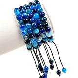 Massive Beads Natural Healing Power Gemstone Crystal Beads Unisex Adjustable Macrame Bracelets 8mm Agate Blue