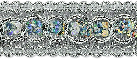 Trims By The Yard Trish Sequin Metallic Braid Trim, 7/8-Inch Versatile Sequins for Crafts, Washable Sequin Trim for Costumes or Party Decorations, 20-Yard Cut Silver