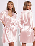 Ekouaer Women's Satin Robe Set Silk Pajama Sets Sexy Nightgown with Robes Lace Cami Sleepwear Bridesmiad Wedding Kimonos 04 Champagne Medium