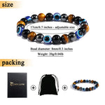 Quadruple protection bracelets for men and women（evil eye, tigers eye,hematite, obsidian）A handmade beaded crystal healing bracelet that can bring luck, happiness and protection(8mm elastic) 8mm elastic