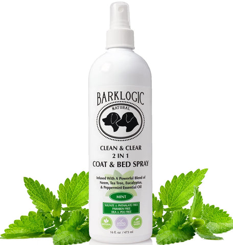 BarkLogic - 2in1 Dog/Puppy Coat & Bed Spray - Sensitive Skin - Hypoallergenic - Infused with Essential Oils - Refreshing Natural Scent - Spray on Pets & Household Items - Made in USA - 16 oz - Mint Mint,Peppermint