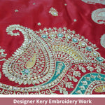 Shravanya Women's Banarasi Banarasi Satin Silk Saree With Embroidered Design and Stone Work | With Plain Unstitched Blouse Piece | Jacquard Pallu and Zari Border Blouse