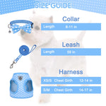 Dog Harness and Leash Bow-tie Collar Set - Adjustable Polka Dot Dog Harness with Reflective Design, Quick Release & Escape-Proof Vest Harness with Breathable Mesh for Tiny Puppies and Small Dogs XS/S Blue