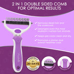 POODLIE Pet Grooming Dematter and Shedding Comb Tool, Twin-Blade Undercoat Rake for Cats and Dogs with Medium and Long Hair, Gentle on Pets with Sensitive Skin, Comfortable to Use Ergonomic Handles