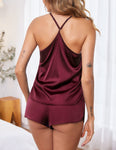Ekouaer Pajamas Womens Sexy Lingerie Satin Sleepwear Silk Cami Shorts Set Soft Sleep Pjs 2 Piece Nightwear Gift Wine Red Medium