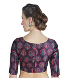 Studio Shringaar Women's Peacock Print Polyester Elbow Length Sleeves Saree Blouse