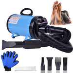 Dog Dryer, High Velocity Dog Hair Dryer, Dog Blow Dryer - Groomer Partner Pet Blower Grooming Force Dryer with Heater, Stepless Adjustable Speed, 4 Different Nozzles, Comb & Pet Grooming Glove (Blue) Sky Blue