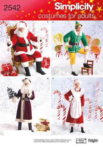 Simplicity 2542 Santa, Elf and Mrs. Santa Sewing Pattern for Adults Christmas Costume by Wrights, Sizes BB L-XL BB (L-XL)
