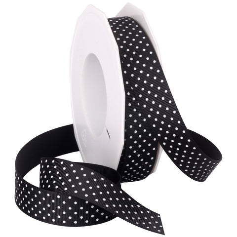 Morex Swiss Dot Polyester Grosgrain Ribbon, 7/8-Inch by 20-Yard Spool, Black 7/8-In x 20-Yd