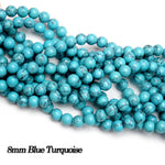 70PCS Natural 8MM Healing Gemstone, Blue Turquoise Energy Stone Round Loose Beads, Semi-Precious Crystal Beads with Free Elastic String for Jewelry Making DIY