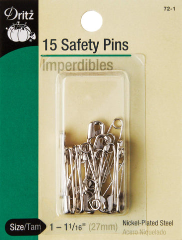 Dritz 72-1 Safety Pins, Size 1 (15-Count), Nickel 15-Count