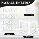 Baby Boxes with Letters for Baby Shower, 4 Transparent Balloon Boxes with 16 Letters for Boys & Girls Birthday, Gender Reveal Decorations and Wedding Party(White) White