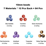 80Pcs Natural Crystal Beads Stone Gemstone Round Loose Energy Healing Beads with Free Crystal Stretch Cord for Jewelry Making (7-Chakra Beads, 10MM) Seven Chakra Beads