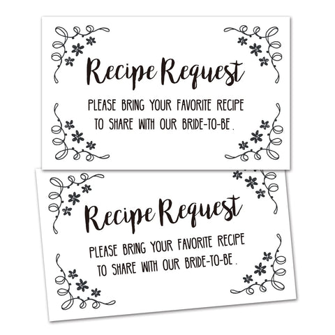 50 Request a Recipe Card for Bridal Shower - Invitation Insert for Bridal Wedding Baby Shower, Size 3.5" x 2" inches.
