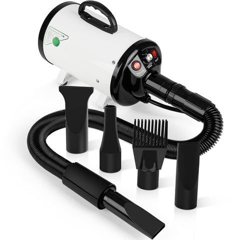Dog Hair Dryer - 3.8HP 2800W Stepless Speed Pet Dryer Blaster with Heat, Home-Used Professional Dog Air Force Grooming Blower for Large Big Dogs, Adjustable Strong Power, White