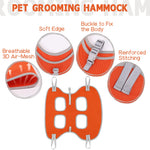 Supet Dog Grooming Hammock for Dog and Cat, Relaxation Pet Grooming Sling Helper, Breathable Pet Grooming Hammock for Nail Trimming, Ear/Eye Car with Nail Clippers/Trimmers/Scissors M（ Legs Spacing：9"-12.5" / Max W：50LBS ） Orange