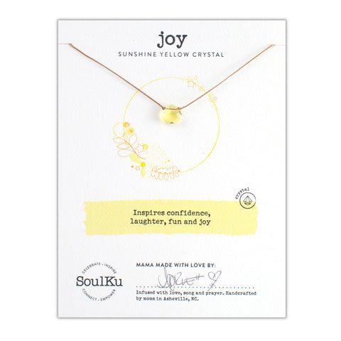 SoulKu Soul Shine Handmade Necklace, Empowering Jewelry With Healing Crystal, Inspirational Jewelry For Women, Mom & Sister, 2"" Extender With Lobster Clasp, 16"" Nylon Cord (Sunshine Yellow, Joy) Sunshine Yellow
