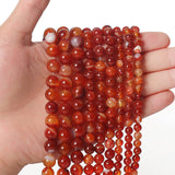60pcs 6mm Natural Stone Beads Red Carnelian Striped Agate Beads Energy Crystal Healing Power Gemstone for Jewelry Making, DIY Bracelet Necklace