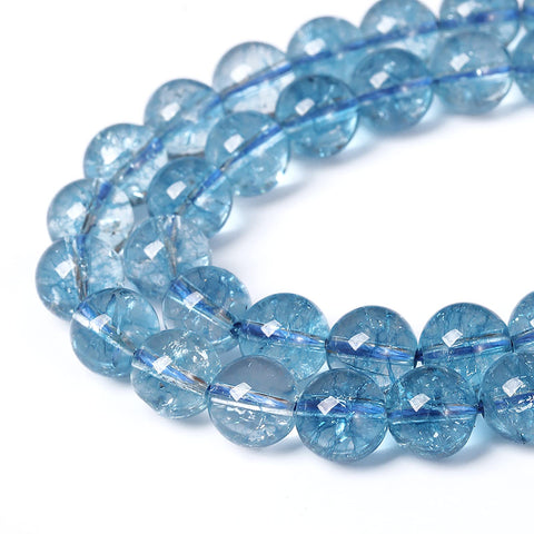 10mm 38pcs Blue Topaz Crystal Quartz Natural Stone Beads Energy Stone Healing Power Loose Beads for Jewelry Making DIY Bracelet Necklace Earrings Blue Crystal 10mm