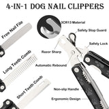 DOUBFIVSY Dog Nail Clippers, 4 in 1 Professional Heavy Duty Metal Dog Cat Nail Trimmer with Nail File Grooming Comb Dog Toenail Clipper Pet Nail Clipper for Large Medium Small Dogs Cats (Black) Black
