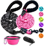 COOYOO 2 Pack Dog Leash 2/5/6 FT Heavy Duty - Comfortable Padded Handle - Reflective Dog Leash for Medium Large Dogs with Collapsible Pet Bowl 1/2"x 5 FT (18~120 lbs.) Set 1-Black+Pink