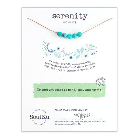 ﻿﻿SoulKu Gemstone Necklace, Handmade Healing Crystal Jewelry, Motivation Jewelry For Women, Five Faceted Gemstone Beads, 16" Nylon Cord plus 2" Extender with Lobster Clasp (Howlite, Serenity Howlite